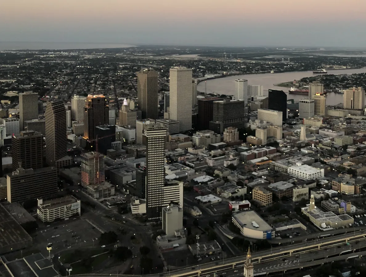 New Orleans from the Air- High rises of the Central Business District — New Orleans, LA